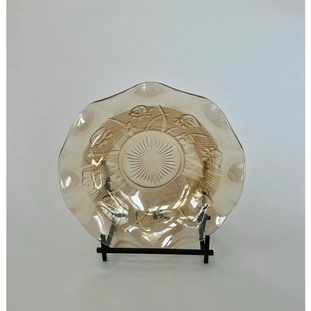 Shabby Chic 1930s Iris Marigold Depression Glass Bowl For Sale - Image 3 of 4