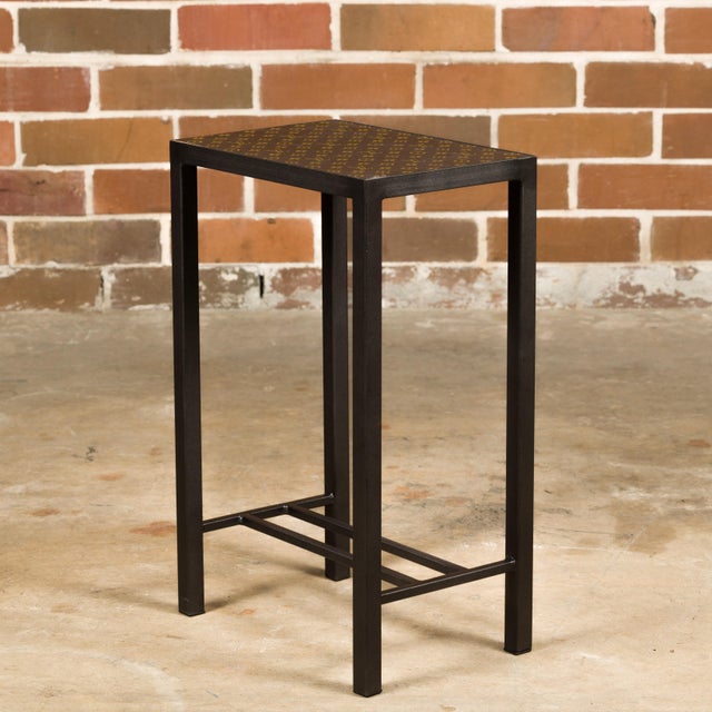 Metal Leather Louis Vuitton Top Small Side Table with Custom Metal Base and Stretchers For Sale - Image 7 of 12