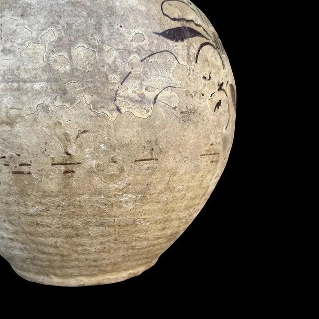 Ceramic Antique Chinese Cizhou Pottery Wine Jar Vase Hand-Painted Asian Vessel For Sale - Image 7 of 9
