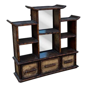 Chinoiserie Burnt Bamboo Pagoda Wall Shelf & Cabinet Att. To Maitland -Smith