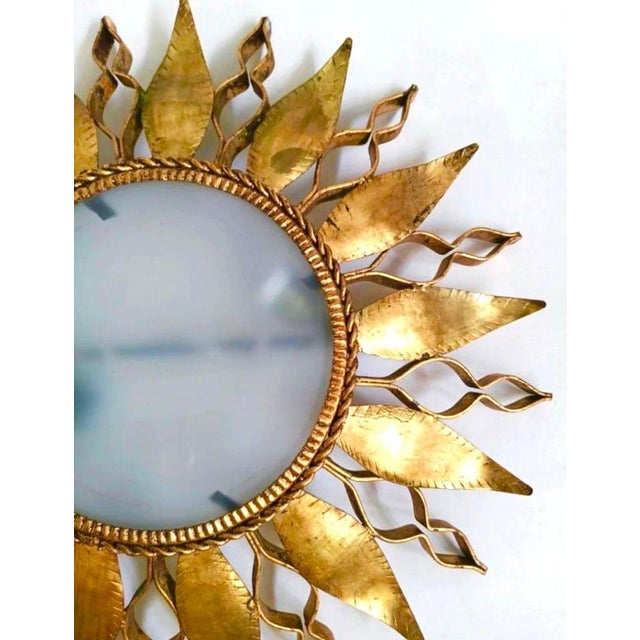 Gold Large Spanish Crown Sunburst Fixture in Gilt Metal and Frost Glass, 1950 For Sale - Image 8 of 10