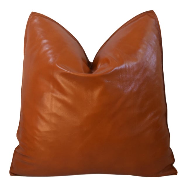 Orange Brazilian Tanned Leather Feather/Down Pillow For Sale
