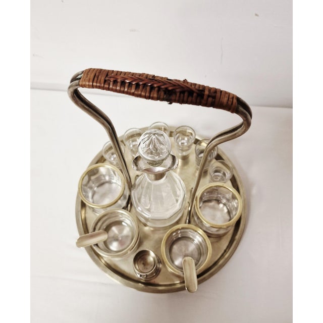 Silver Art Deco Glass Liquor Set with Wicker Handle, 1920s, Set of 13 For Sale - Image 8 of 15