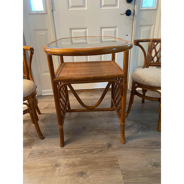 1970s Vintage Coastal Rattan Honeymoon Bistro Table and Chairs Set of