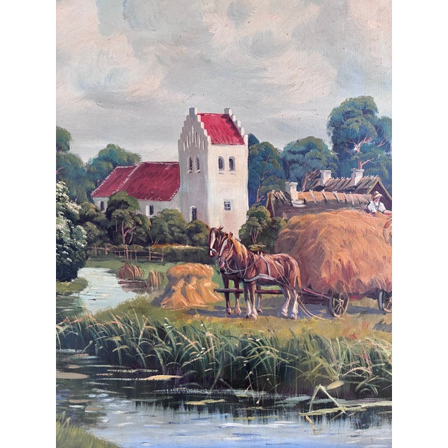 Green Vintage Original Large Landscape Oil Painting, Signed Countryside Art For Sale - Image 8 of 14