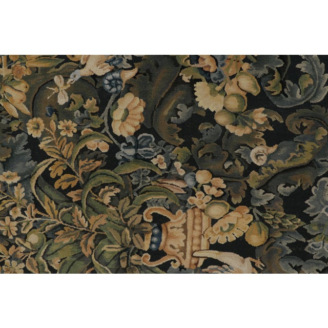 Textile Rug & Kilim’s Armorial Tudor Style Rug in Black, With Beige, Blue and Gold Tones For Sale - Image 7 of 9