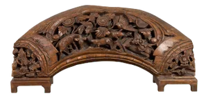 Mid 20th Century Chinese Hand Carved Wooden Floral & Animal Arching Sculpture