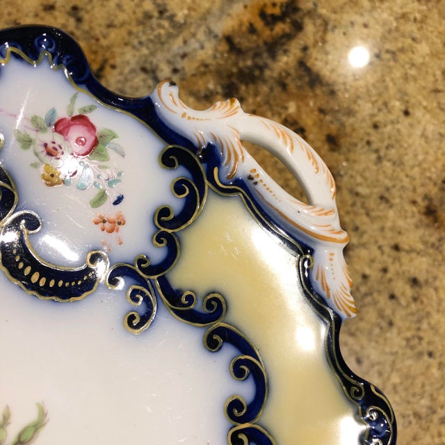 Antique Cauldon Place Works "Talbot Dessert" Bone China Yellow and Blue Platter For Sale - Image 4 of 5