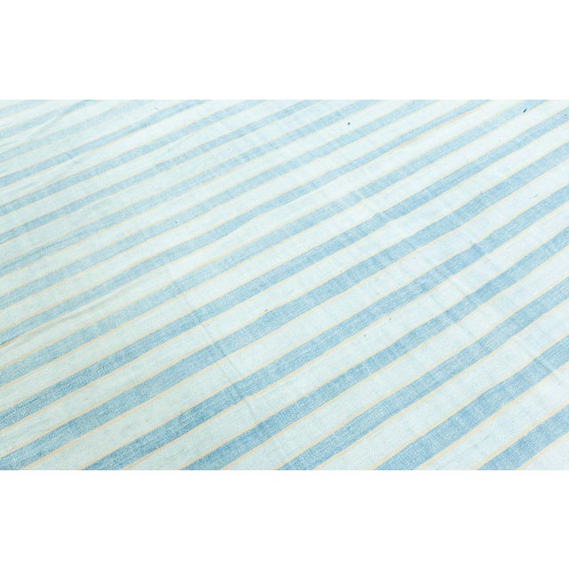 Mid 20th Century Doris Leslie Blau Vintage Indian Dhurrie Striped Blue Rug For Sale - Image 5 of 9