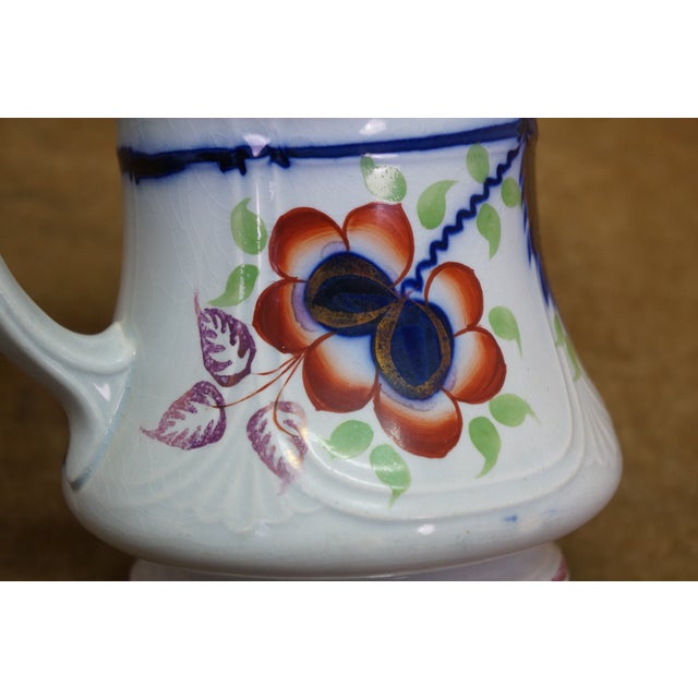 Antique Gaudy Welsh Ironstone Cobalt Blue Floral Creamer Pitcher & Bowl For Sale - Image 18 of 18