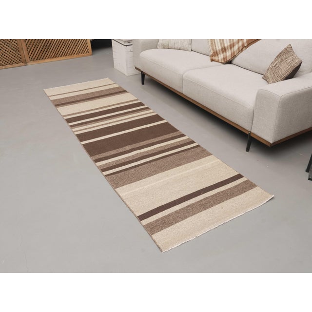 Islamic 1970s Vintage Handmade Wool Cotton Beige Runner Rug For Sale - Image 3 of 11