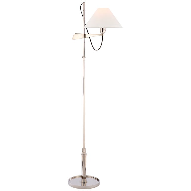 Modern J. Randall Powers by Visual Comfort Signature Hargett Bridge Arm Floor Lamp in Polished Nickel with Linen Shade For Sale - Image 3 of 3