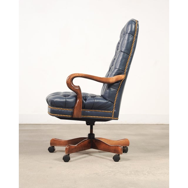 English Regency Style Tufted Leather Executive Office Chair For Sale - Image 9 of 18