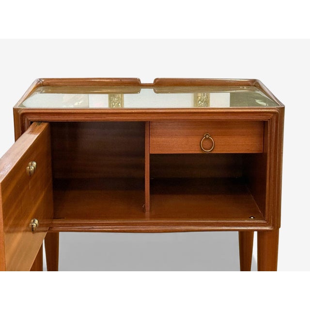 1950s Italian Modern, Stained Wood, Brass, Glass, Nightstands, Italy, A Pair For Sale - Image 11 of 13