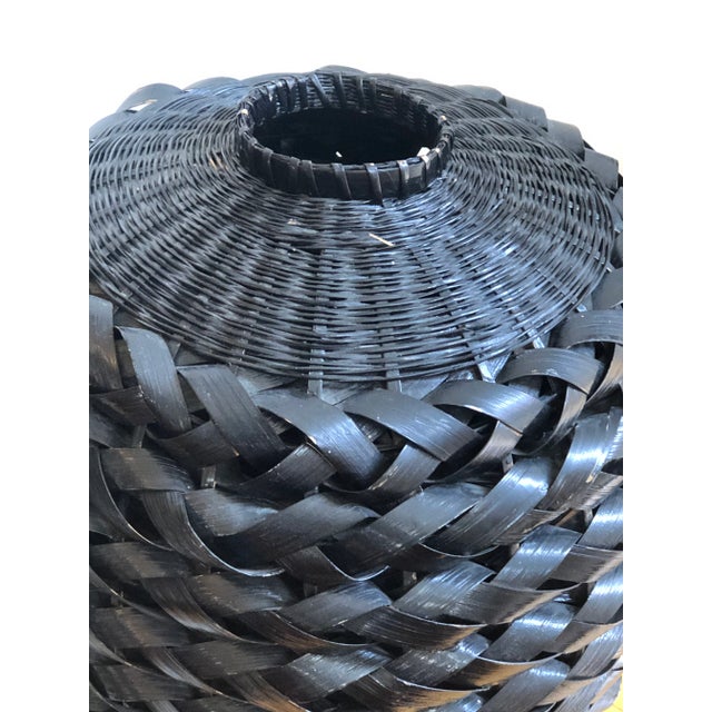 Vintage Black Lacquered Rattan Floor Basket Vase For Sale - Image 11 of 12
