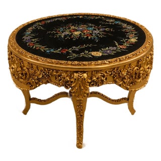 Late 20c Italian Artisan Baroque Gold Beech Center Table For Sale