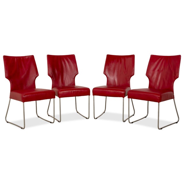 Red Leather Chairs from Bert Plantagie, Set of 4 For Sale - Image 12 of 12