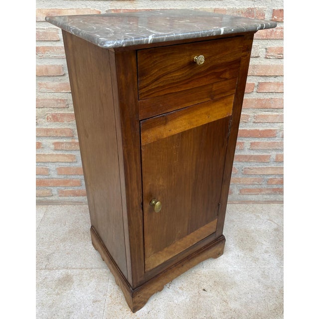 20th Century Biedermeier Nightstand with Marble Top & One-Drawer & Door, 1900s For Sale In Miami - Image 6 of 18