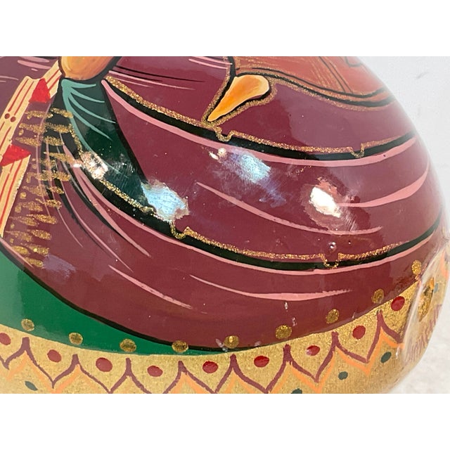 Hand Painted Lacquered Wood Egg of Mother of God Virgin Mary & Jesus on Stand For Sale - Image 11 of 13