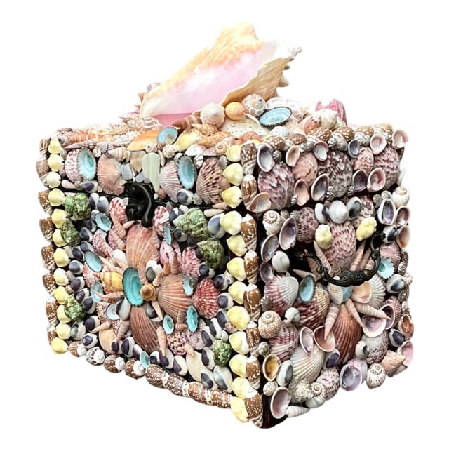 Vintage Shell Embellished Decorative Box For Sale