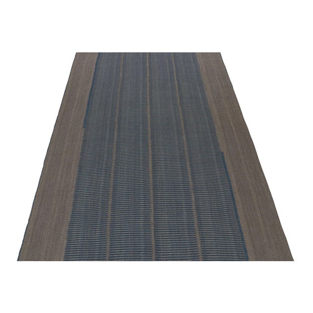 Contemporary Rug & Kilim’s Contemporary Kilim in Blue and Gray With Stripes & Brown Accents For Sale - Image 3 of 6