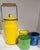 Farmhouse Vintage Yellow Enamelware Milk Pail W/ Cups, Wooden Handle - 4 pcs For Sale - Image 3 of 6