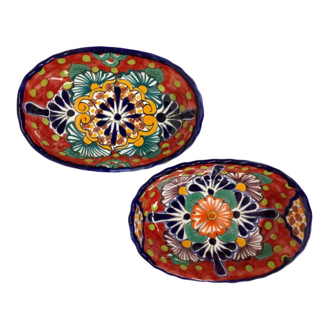 Mexican Bright Ceramic Condiment Bowls - A Pair For Sale