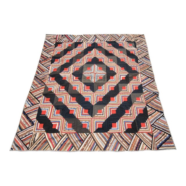 19Thc Wool Log Cabin Quilt From Pennsylvania For Sale
