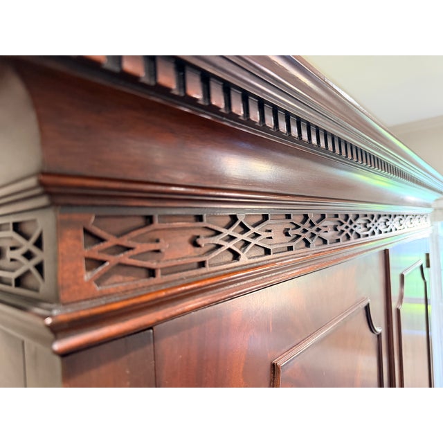 Henkel Harris 1990s Henkel Harris Flame Mahogany Chippendale Tv Armoire – Style 1246, Finish #29 For Sale - Image 4 of 12