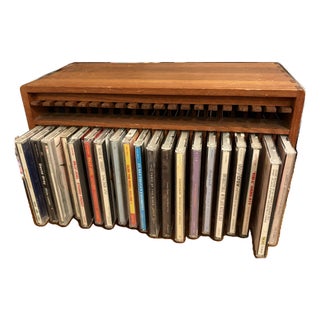 1980s Kalmar Designs Teak Wood CD Storage Rack With Ejector Mechanism For Sale