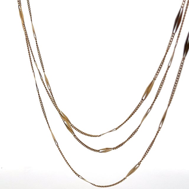 Yellow 1920s 18k Yellow Gold Long French Bar Chain 61" For Sale - Image 8 of 8