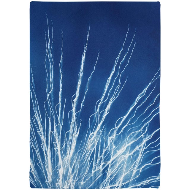 2020 Glowing Fireworks Lights, Handmade Limited Edition Cyanotype Print on Watercolor Paper For Sale