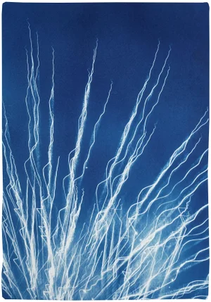 2020 Glowing Fireworks Lights, Handmade Limited Edition Cyanotype Print on Watercolor Paper