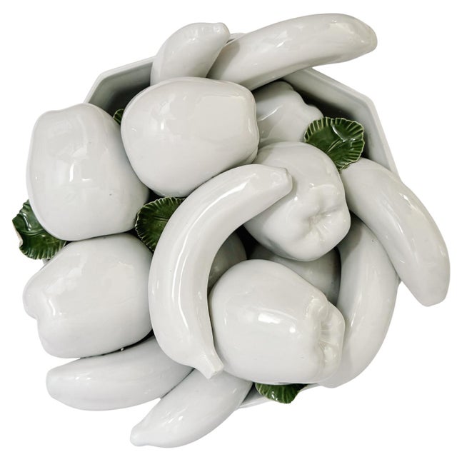 1960 Italian White Trompe L’Oeil Ceramic Fruit Bowl Topiary Centerpiece For Sale - Image 4 of 8