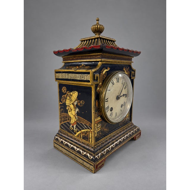 Traditional Edwardian Coventry Astral Chinoiserie Pagoda Mantel Clock, England, Circa 1930 For Sale - Image 3 of 11