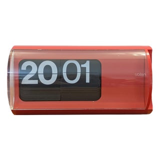 Orange-Red Clock with Digit 3 Tuning Forks from Solari Udine, Italy, 1966 For Sale