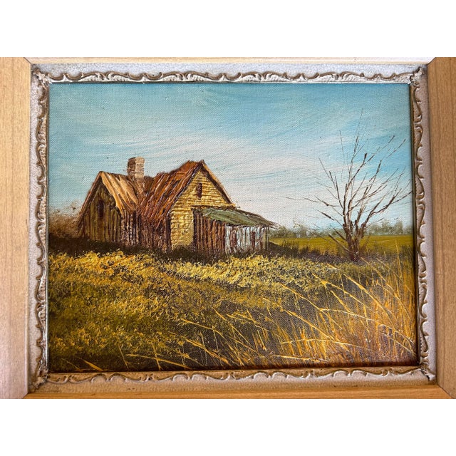 Vintage 1970’s palette knife oil painting of a farm landscape. Signed to the lower right, measures 8 x 10”.
