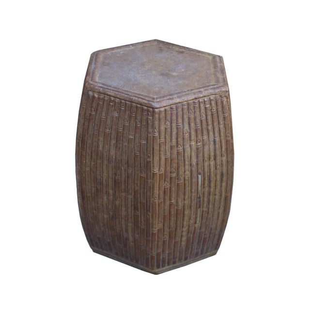 This is a hand made garden clay stool in hexagon shape with oriental bamboo theme pattern on the body. The surface is...