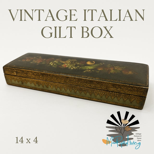 1960s Vintage Italian Hand-Painted Wood Box, Fruit Still Life Gold Gilt ...