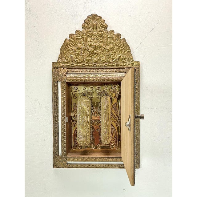 Baroque Vintage Embossed Brass Mirror Cabinet, 1950s For Sale - Image 3 of 17