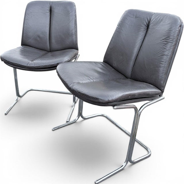 Vintage Pieff Leather and Chrome Dining Chairs by Tim Bates for Harrods, 1970s, Set of 2 For Sale - Image 6 of 10