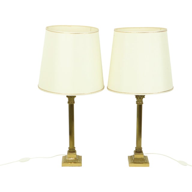 Baroque Hollywood Regency Lamps with Brass Pillar Column, 1950s, Set of 2 For Sale - Image 3 of 18