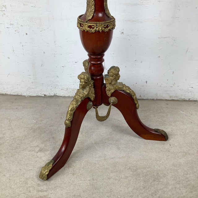 Wood Antique-Style Gueridon Pedestal Table With Brass Figural Mounts For Sale - Image 7 of 12