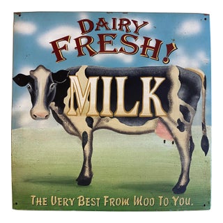 Vintage Style Cow Dairy Fresh Milk Metal Sign For Sale