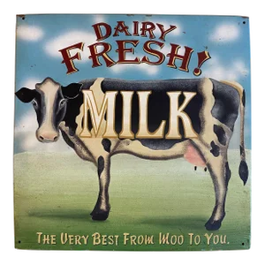 Vintage Style Cow Dairy Fresh Milk Metal Sign