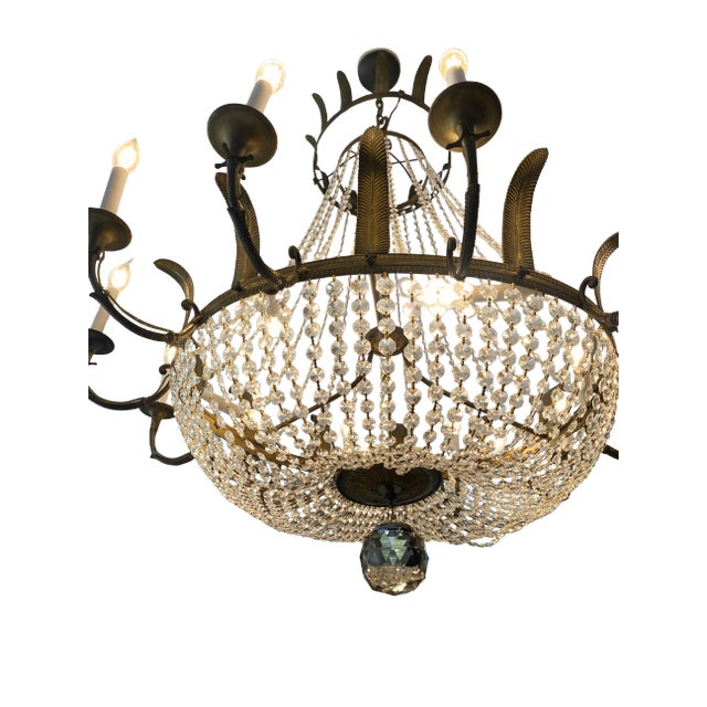 Large Mid-Century Empire Style Crystal & Gilt Metal Basket Chandelier For Sale - Image 10 of 10