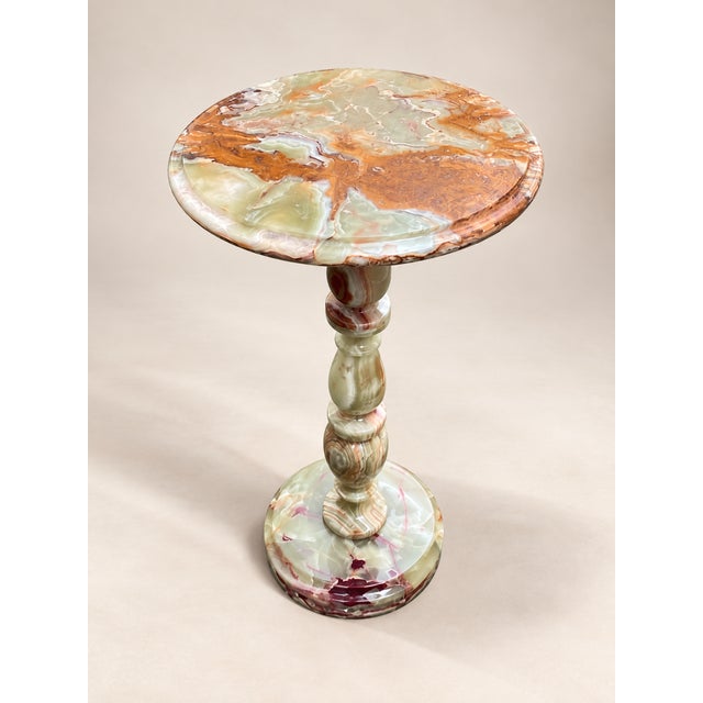 French Handcrafted Onyx Marble Pedestal Table – Round Luxury Accent & Side Table | Zarva Stone For Sale - Image 3 of 6