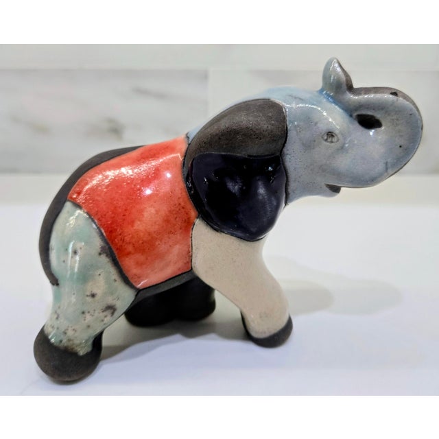Late 20th Century Colorful Xochiquetzal Mexican Pottery Elephant – Handcrafted Folk Art Figurine For Sale - Image 5 of 9