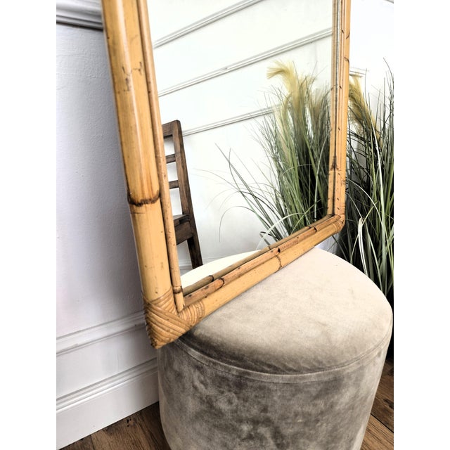 Wood Vintage Italian Bamboo Rattan Wall Mirror, 1960s For Sale - Image 7 of 8