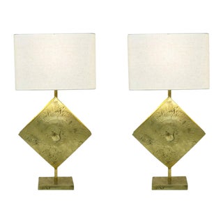 Italian Design Contemporary Brutalist Cast Bronze Double Lit Lamps - a Pair - in Showroom For Sale
